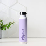 Violet purple custom name script water bottle<br><div class="desc">Violet,  lavender color as background.  Personalize and add your name.   Purple colored handwritten style script.</div>