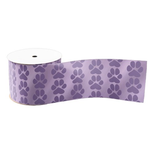 Violet purple cute paw print pattern grosgrain ribbon