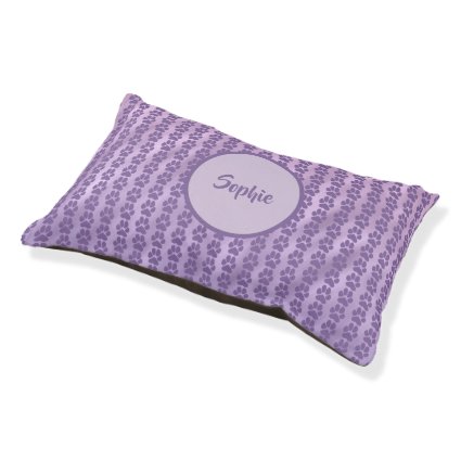 Violet purple cute paw print pattern Monogram name Pet Bed