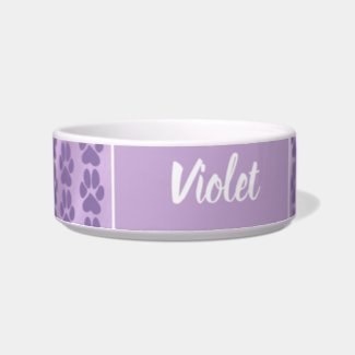Violet purple cute paw print pattern Personalized Bowl