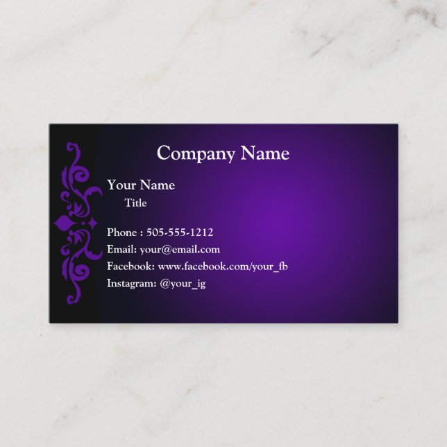 Violet Purple Damask Business Card (Front)