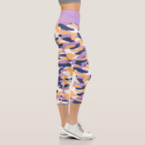 Violet Purple Dark Blue Yellow Camouflage Pattern Capri Leggings Violet Purple Dark Blue Yellow Camouflage Pattern Capri Leggings