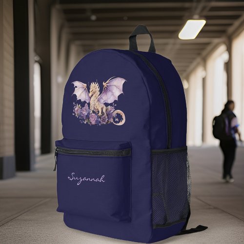Violet Purple Dragon on Dark Purple with Monogram Printed Backpack