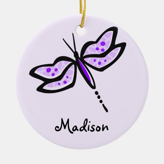 Violet Purple Dragonfly Ceramic Ornament (Front)