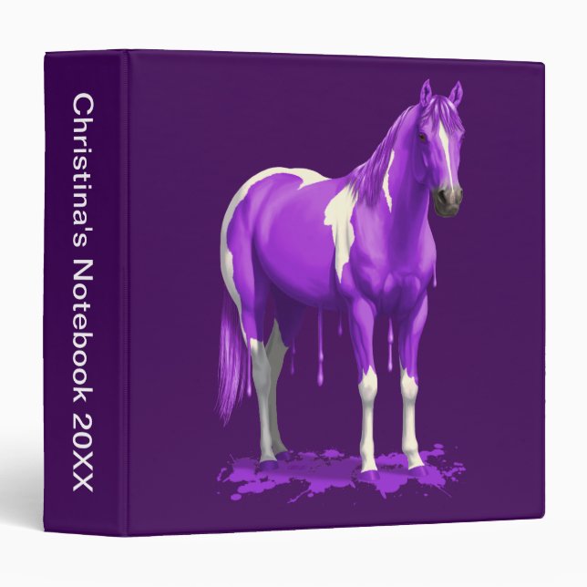 Violet Purple Dripping Wet Paint Horse 3 Ring Binder (Front/Spine)