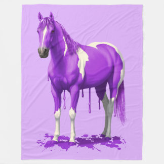 Violet Purple Dripping Wet Paint Horse Fleece Blanket