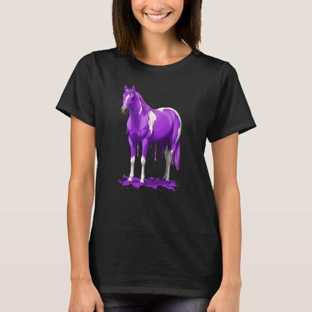 Violet Purple Dripping Wet Paint Horse T-Shirt (Front)