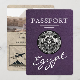 Violet Purple Egypt Passport Wedding Invitation