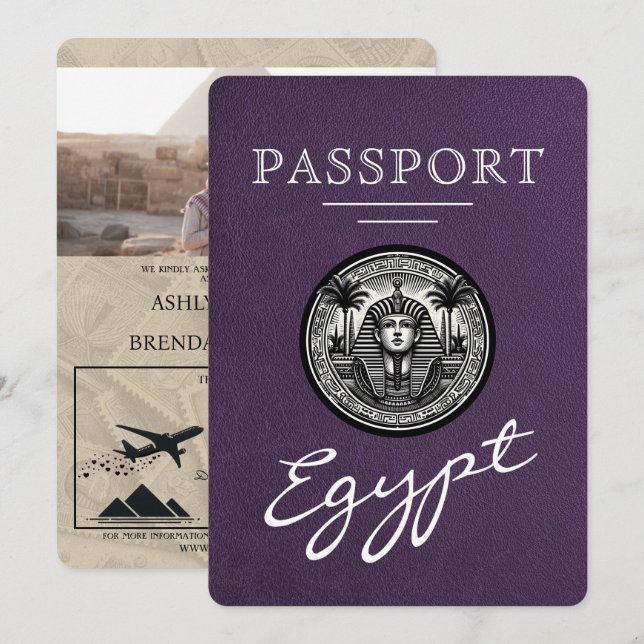 Violet Purple Egypt Passport Wedding Invitation (Front/Back)