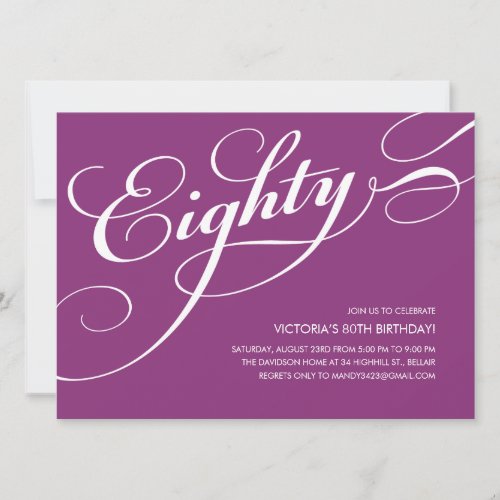 Violet Purple Elegant 80th Birthday Invitations