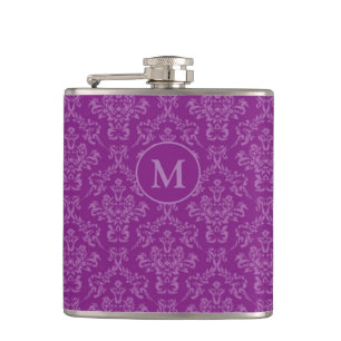 Violet Purple Elegant Vintage Damask Monogram Flask