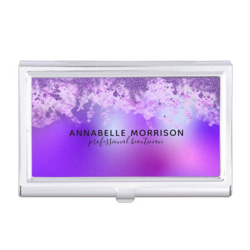 Violet Purple Fancy Stylish Modern Glitter Custom Business Card Case