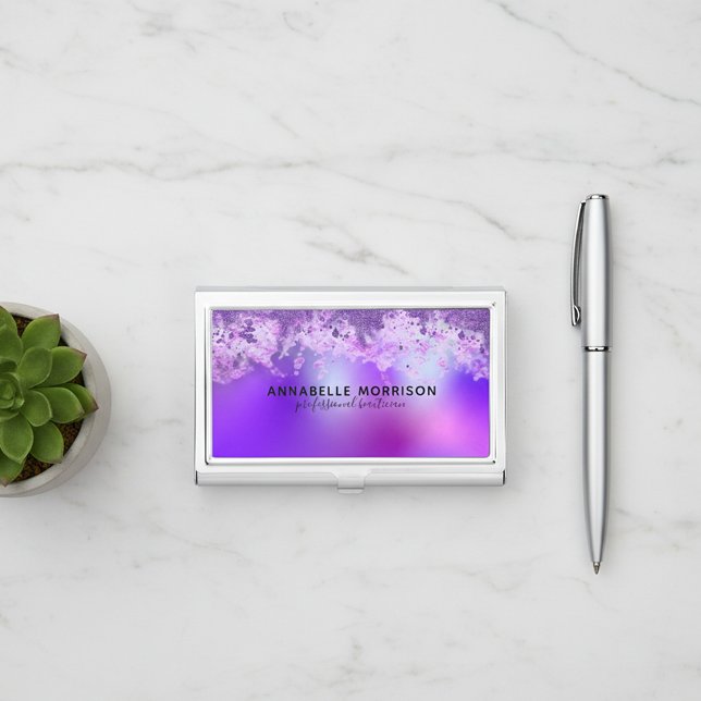 Violet Purple Fancy Stylish Modern Glitter Custom Business Card Case (Creator Uploaded)