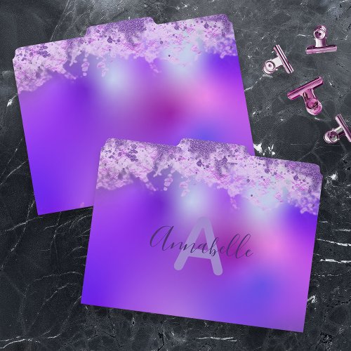 Violet Purple Fancy Stylish Modern Glitter Custom File Folder