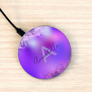 Violet Purple Fancy Stylish Modern Glitter Custom Wireless Charger