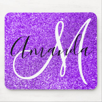 Violet Purple Faux Glitter Personalized Monogram Mouse Pad