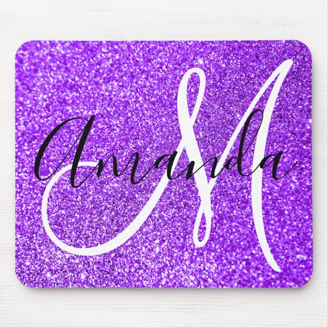 Violet Purple Faux Glitter Personalized Monogram Mouse Pad (Front)