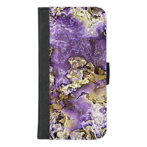 Violet Purple Faux Gold Minerals Agate Art Pattern iPhone 87 Plus Wallet Case