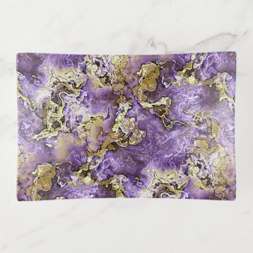 Violet Purple Faux Gold Minerals Agate Pattern Trinket Tray