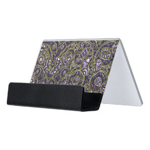 Violet Purple Faux Gold Victorian Swirls Pattern Desk Business Card Holder
