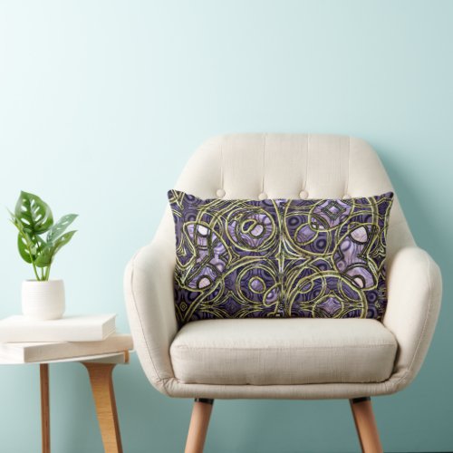 Violet Purple Faux Gold Victorian Swirls Pattern Lumbar Pillow