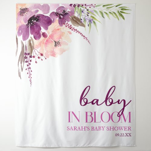 Violet Purple Floral Baby In Bloom Baby Shower Tapestry