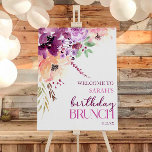 Violet Purple Floral Birthday Brunch Welcome Sign<br><div class="desc">These are Violet Magenta Purple Floral Flowers Birthday Brunch Party Welcome Sign!</div>