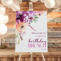 Violet Purple Floral Birthday Brunch Welcome Sign