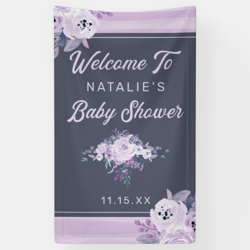 Violet Purple Floral Chic Baby Shower Welcome Banner