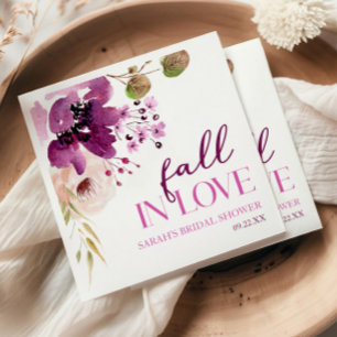 Violet Purple Floral Fall In Love Bridal Shower Napkins
