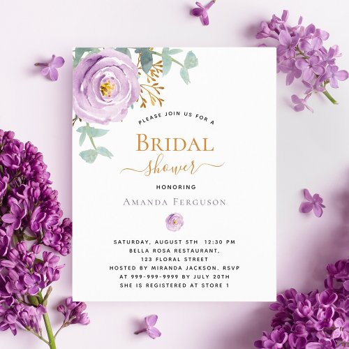 Violet purple floral greenery budget Bridal Shower