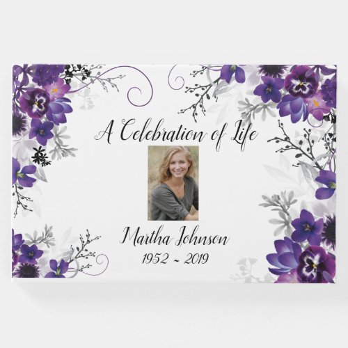 Violet Purple Floral Guest Book