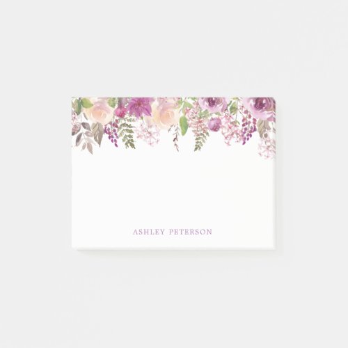 Violet Purple floral Personalized Post_it Notes