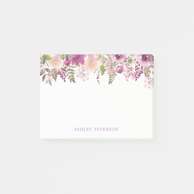 Violet Purple floral Personalized Post-it Notes (Front)