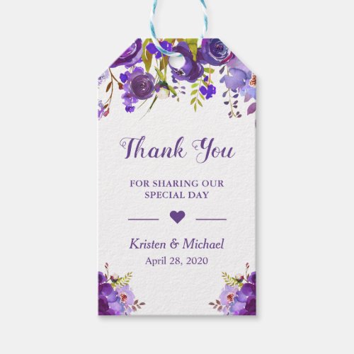 Violet Purple Floral Wedding Favor Thank You Gift Tags - Ultra Violet Purple Floral Wedding Favor Thank You Gift Tag Template. 
(1) For further customization, please click the "customize further" link and use our design tool to modify this template. 
(2) If you need help or matching items, please contact me.