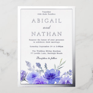 Violet Purple Floral Wedding Silver Foil Border Foil Invitation