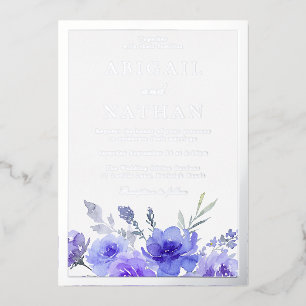 Violet Purple Floral Wedding Silver Foil Border Invitation
