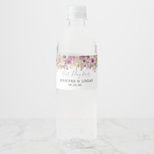 Violet Purple Floral Wedding Water Bottle Label