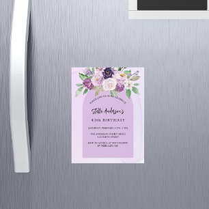 Violet purple flower greenery arch luxury birthday magnetic invitation