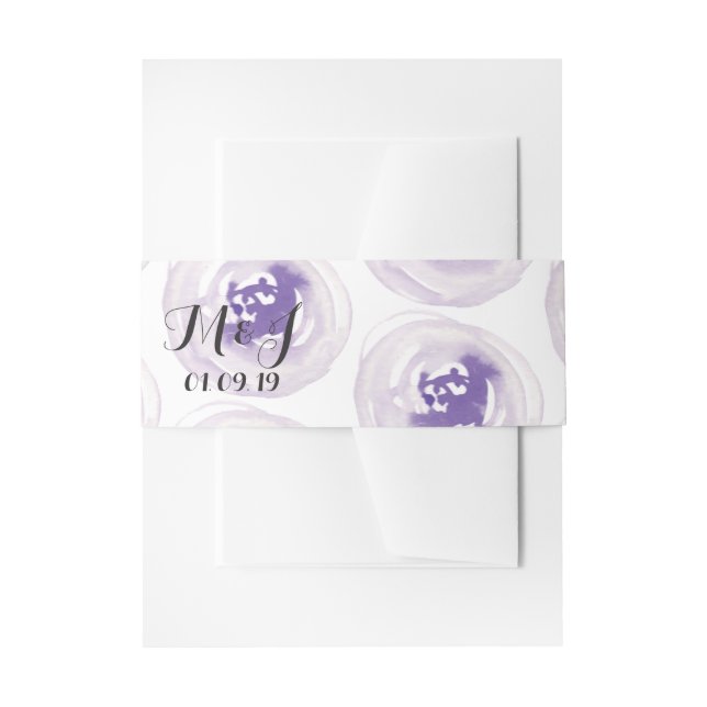 Violet Purple Flower Wedding Invitation Belly Band (Front Example)
