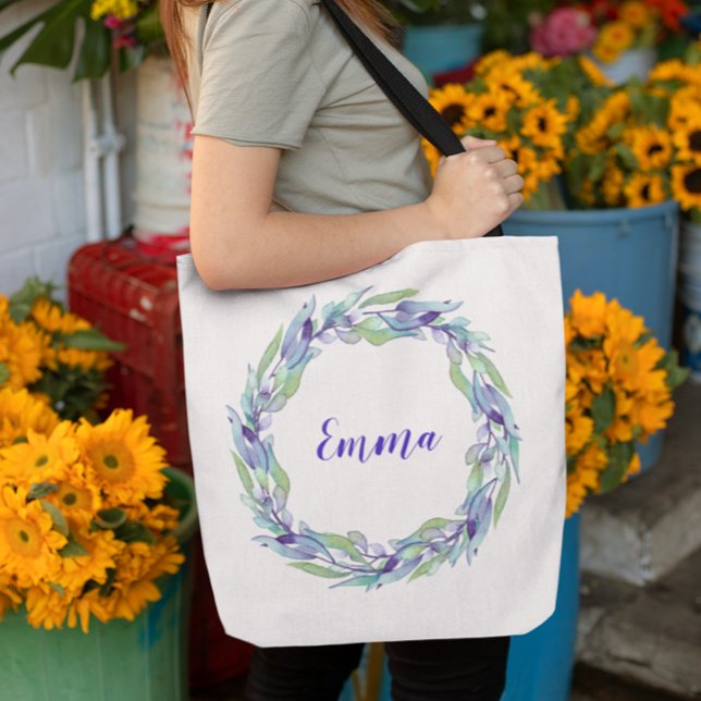 Violet Purple Flowers Floral Personalized Monogram Tote Bag (Creator Uploaded)