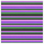 [ Thumbnail: Violet, Purple, Forest Green & Black Lines Fabric ]