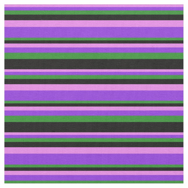Violet, Purple, Forest Green & Black Lines Fabric (Close Up)