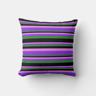 Violet, Purple, Forest Green & Black Lines Pillow