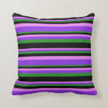 [ Thumbnail: Violet, Purple, Forest Green & Black Lines Pillow ]