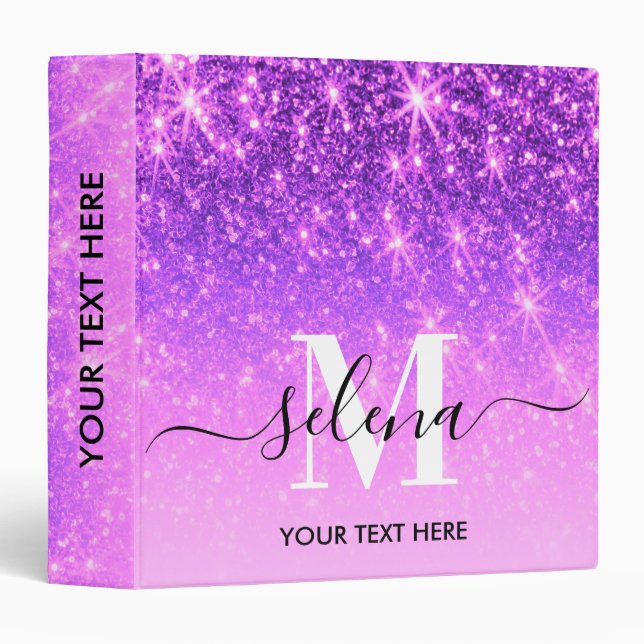 Violet Purple Glitter 3 Ring Binder (Front/Spine)