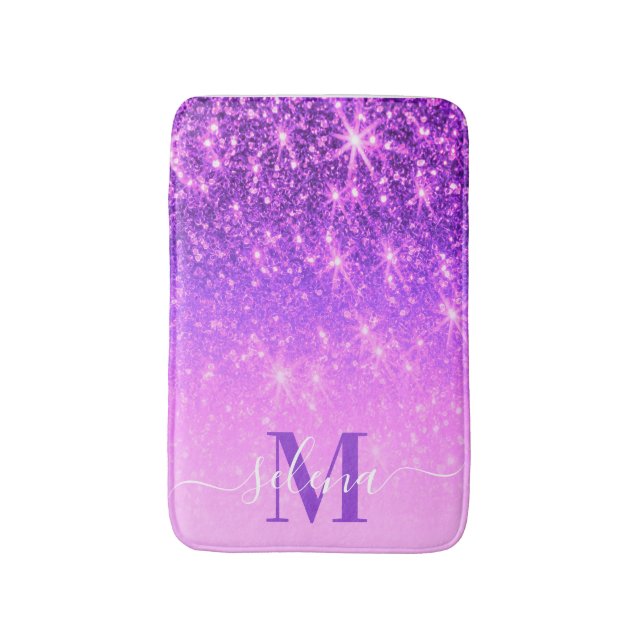 Violet Purple Glitter Bath Mat (Front Vertical)