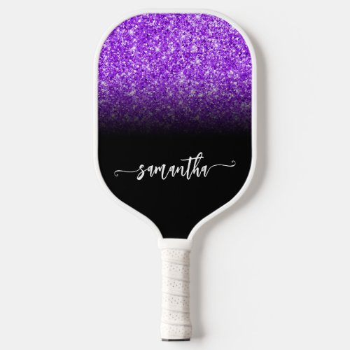 Violet Purple Glitter Black Ombre Name Pickleball Paddle