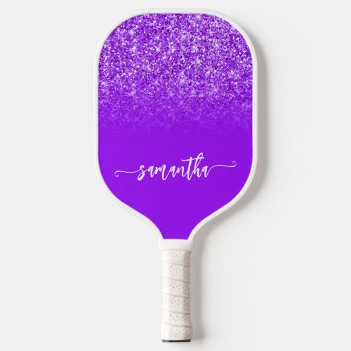 Violet Purple Glitter Ombre Name Pickleball Paddle