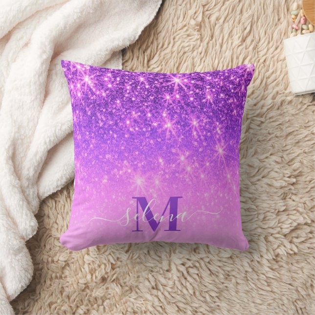Violet Purple Glitter Throw Pillow (Blanket)